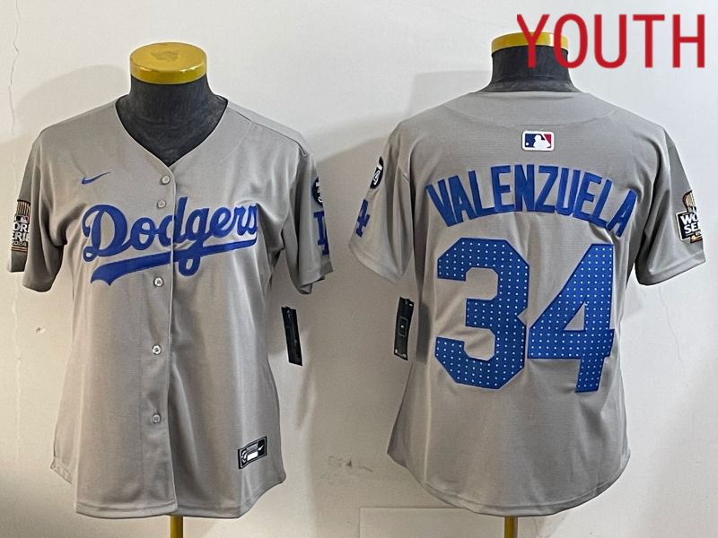 Youth Los Angeles Dodgers #34 Valenzuela Grey Game 2024 Nike MLB Jersey style 12055->youth mlb jersey->Youth Jersey